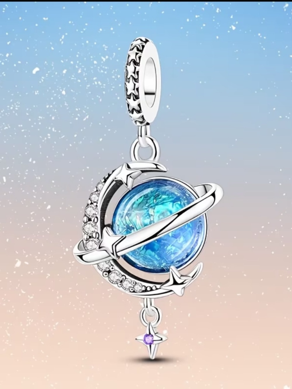 Blue Planet Orbit Dangle Charm Pendant - Women's Jewelry